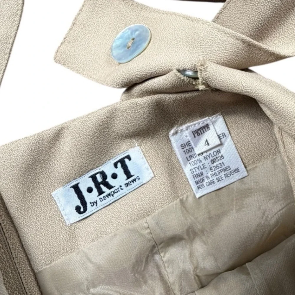 Vintage Newport News Tan Pinafore Midi Dress Square Neck Overall Style Petite 4‎
